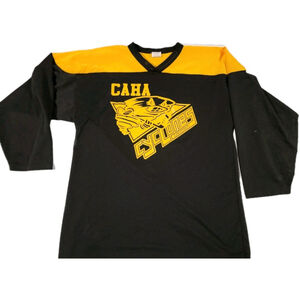 Vintage Cincinnati Cyclones Hockey CAHA #8 AK Jersey Sz MED Black Gold *flaws*